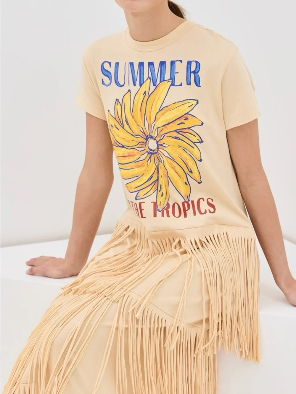 Farm Rio Summer In The Tropics Fringe Maxi Dress Banana Blossom Resort Size M - Picture 8 of 9